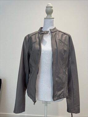 Guess Gray Faux Leather Moto Jacket